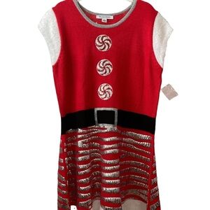 Knitted Christmas Holiday Dress With Sequins Short Sleeves Size Large BNWT
